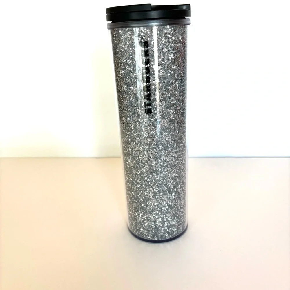 Starbucks 2018 Holiday Silver Glitter 16oz Plastic Travel Tumbler Cup